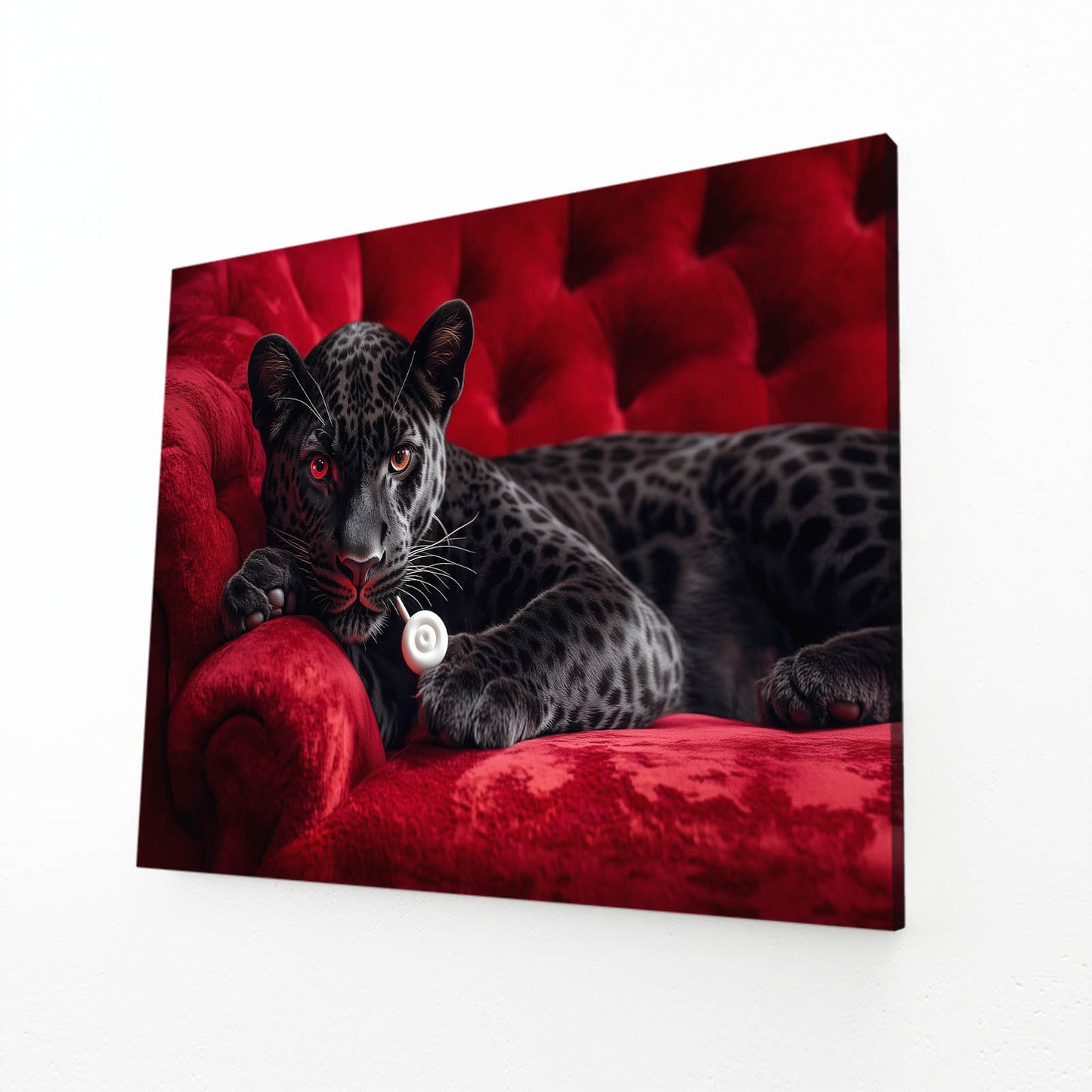 Noir Leopard Red Velvet Wall Decor – angled canvas view on white background