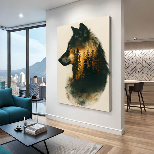 Nordic Wolf Art — nature canvas print in white tones, view 3