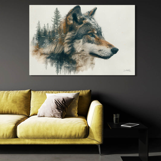 Nordic Wolf Wall Art — nature canvas print in white tones, view 3