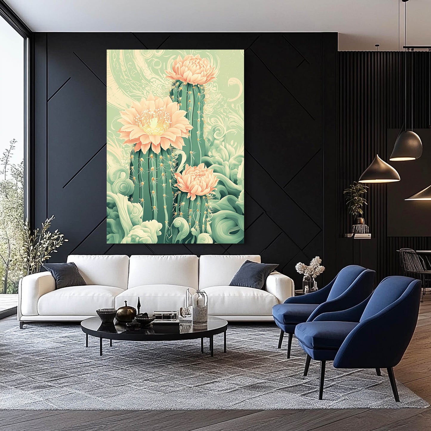 Nouveau Bloom Scroll Cactus Wall Decor – styled in a furnished interior