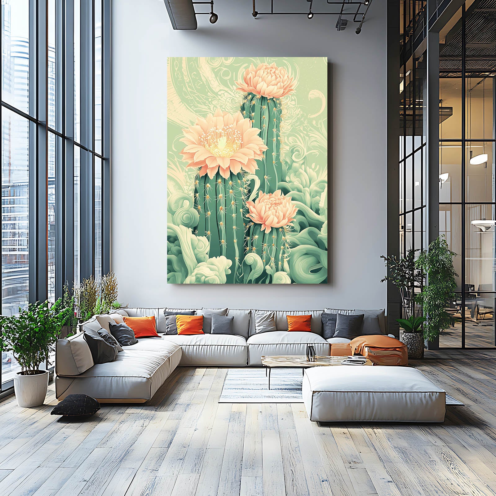 Nouveau Bloom Scroll Cactus Wall Decor – styled in a furnished interior