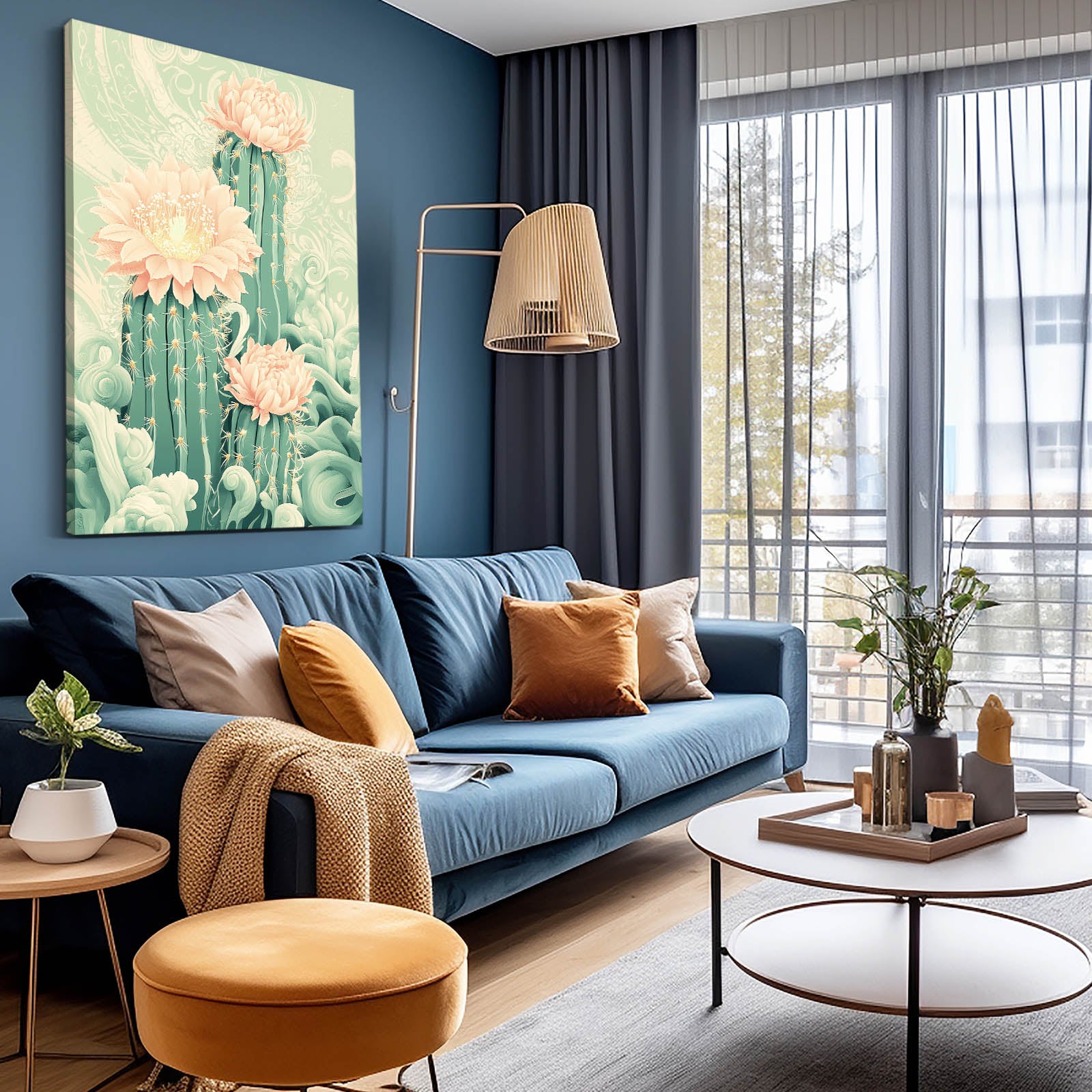 Nouveau Bloom Scroll Cactus Wall Decor – styled in a furnished interior