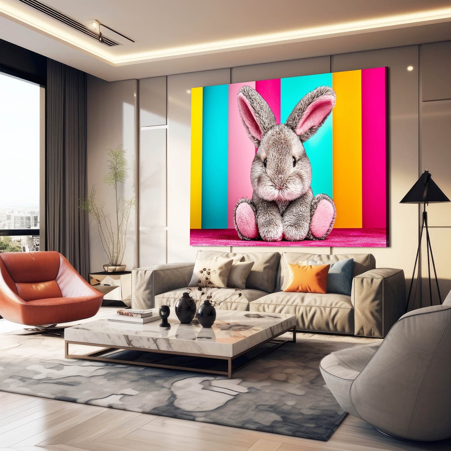 Nursery Bunny Wall Art – angled canvas view on white background