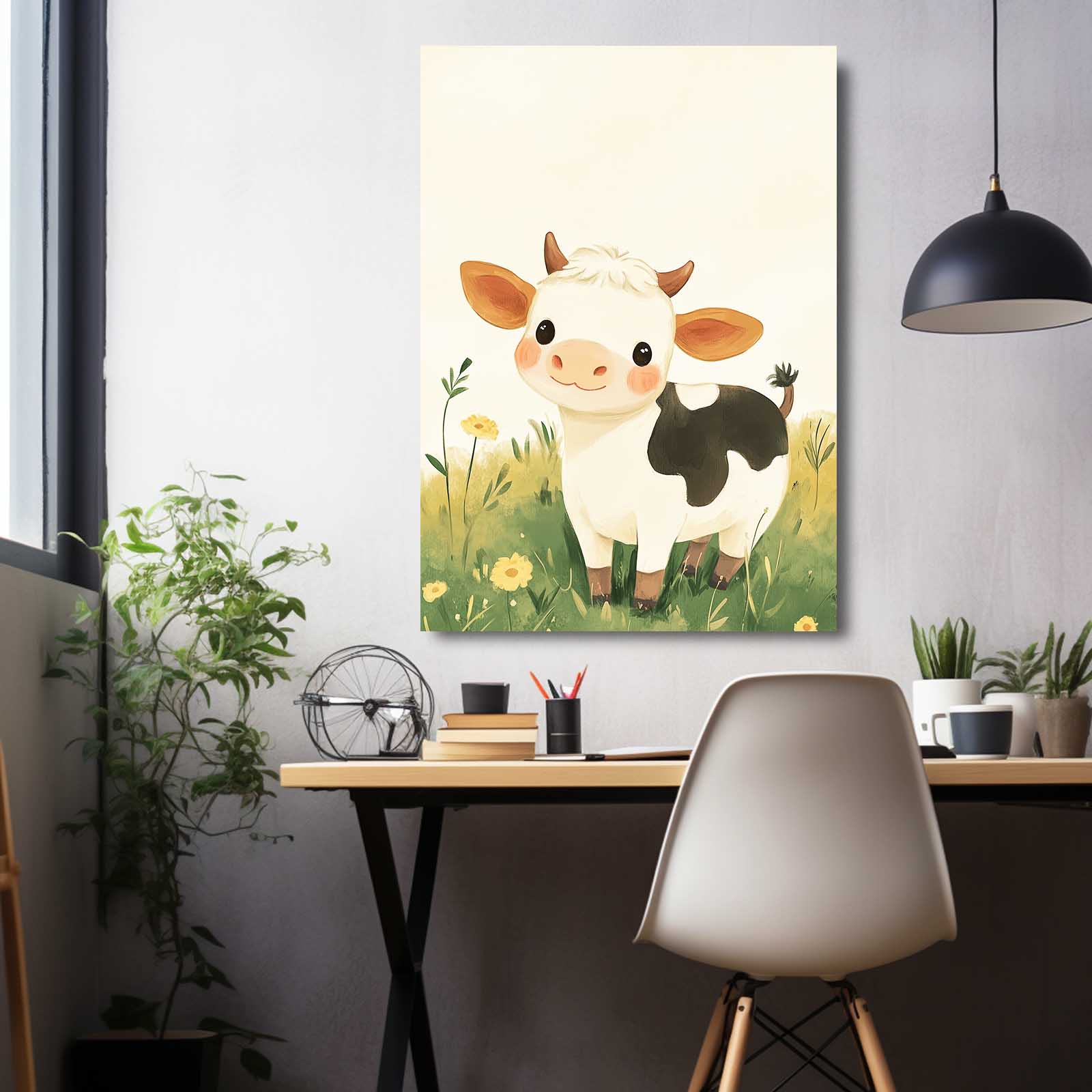Nursery Cow Artwork – angled canvas view on white background