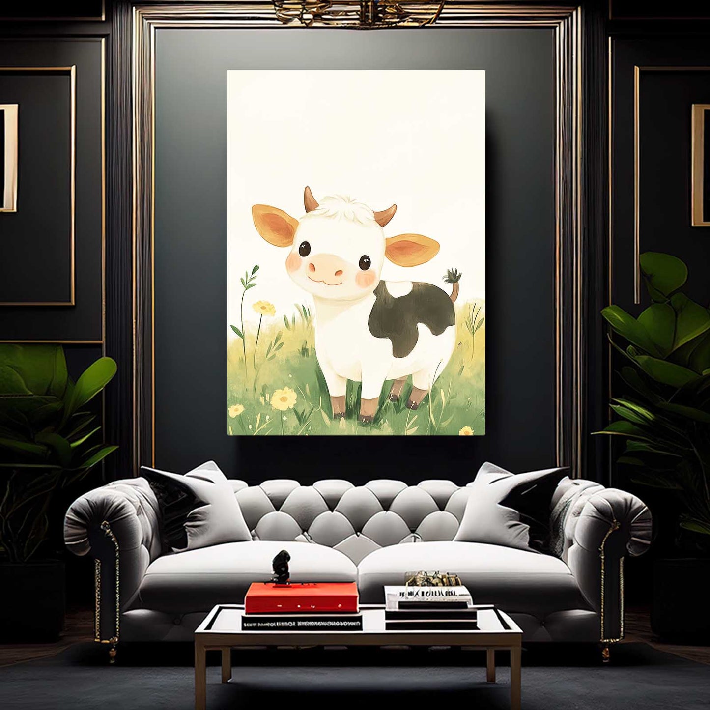 Nursery Cow Artwork – angled canvas view on white background