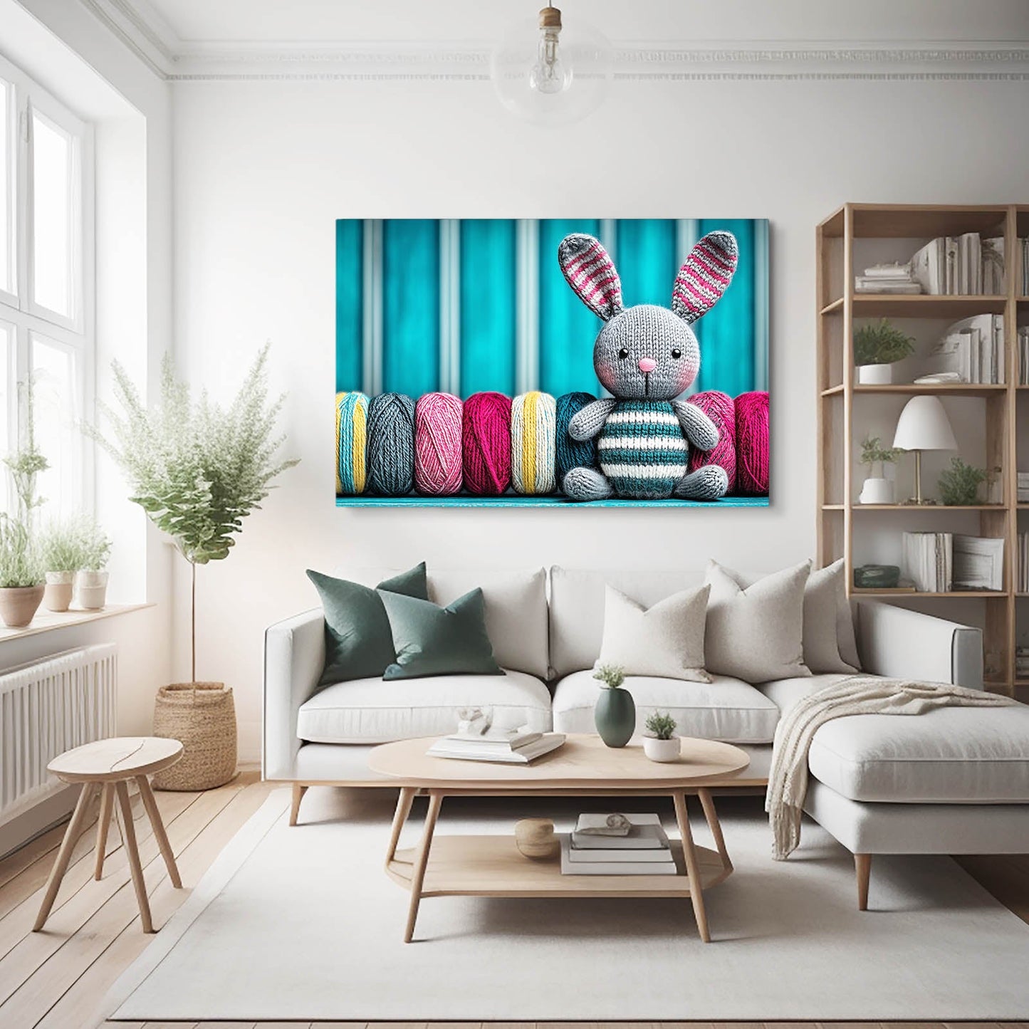 Nursery Rabbit Canvas Art – angled canvas view on white background