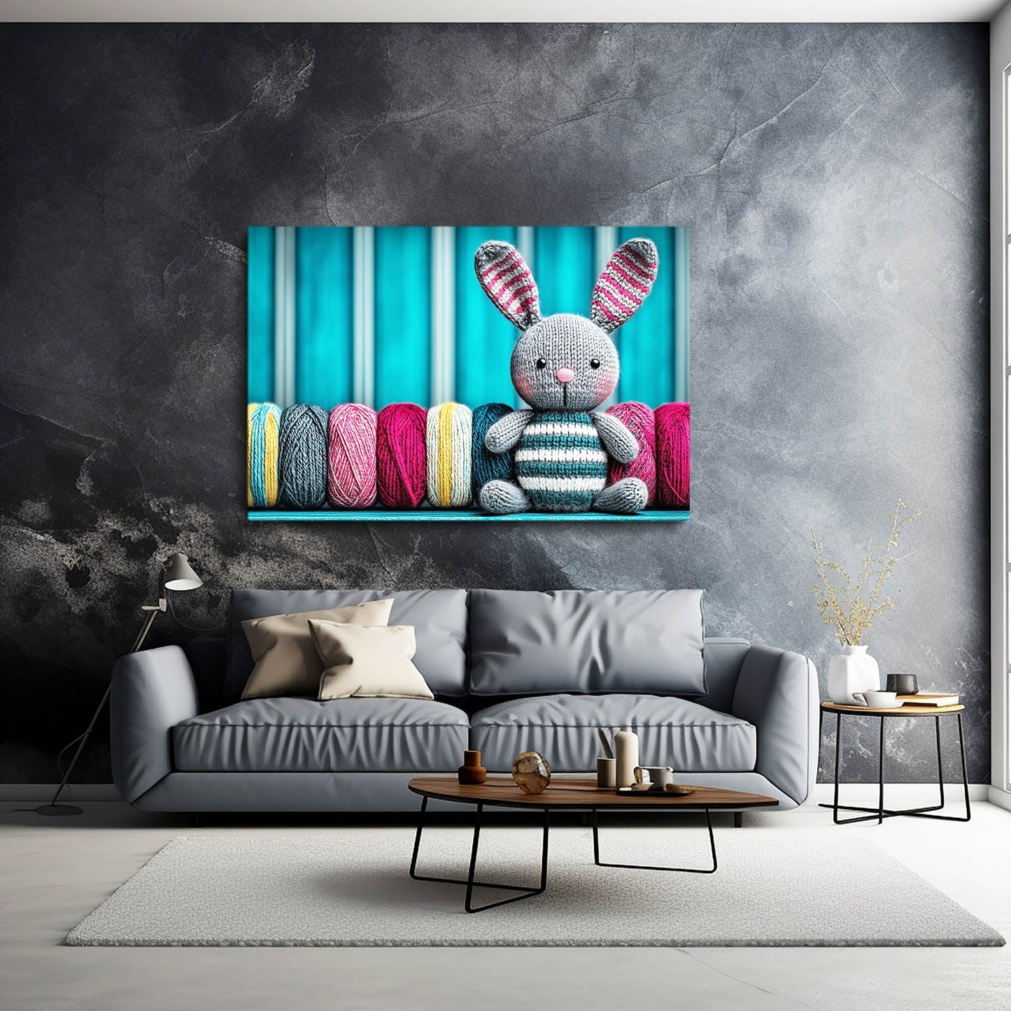 Nursery Rabbit Canvas Art – angled canvas view on white background