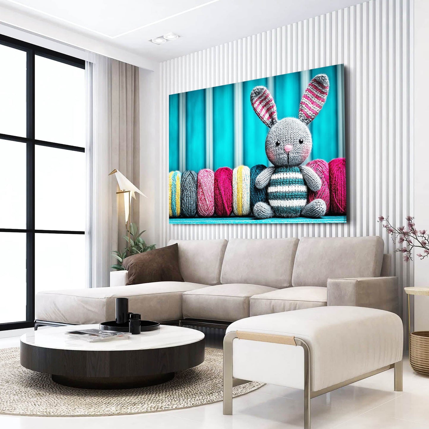 Nursery Rabbit Canvas Art – angled canvas view on white background
