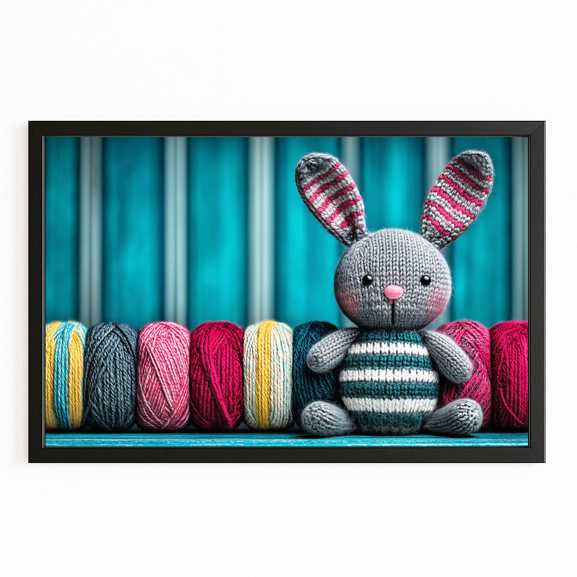 Nursery Rabbit Canvas Art – with Premium Black frame on white background