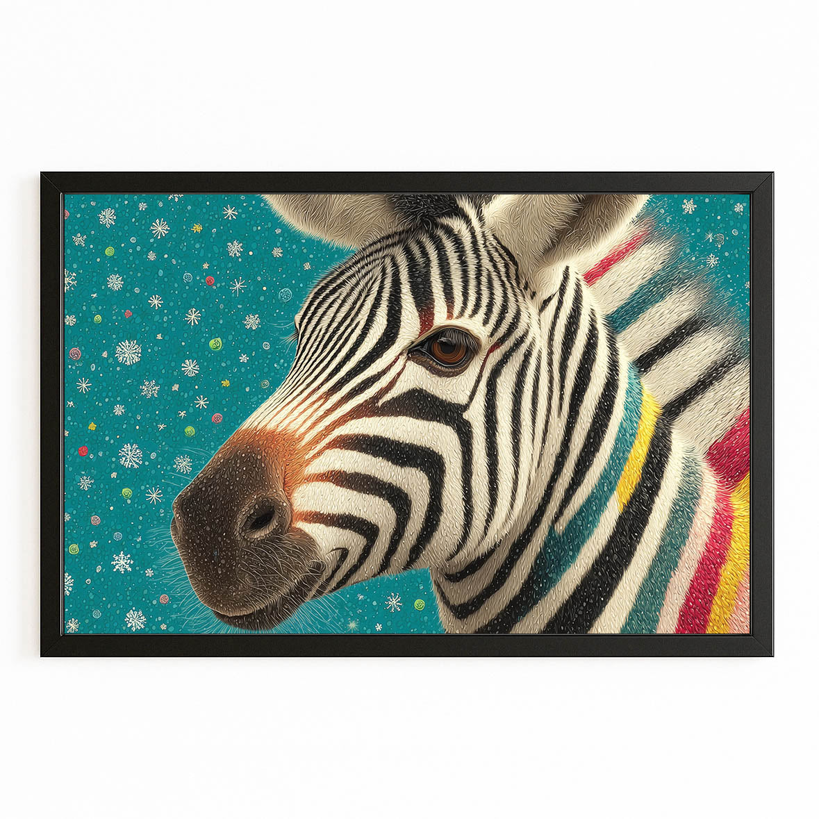 Nursery Zebra Canvas – with Premium Black frame on white background