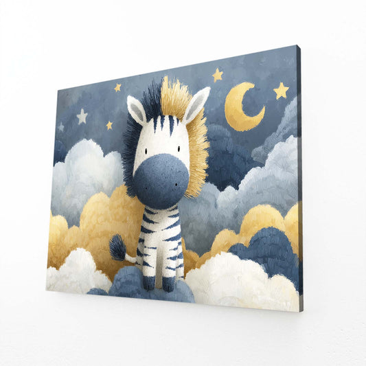 Nursery Zebra Wall Art – angled canvas view on white background
