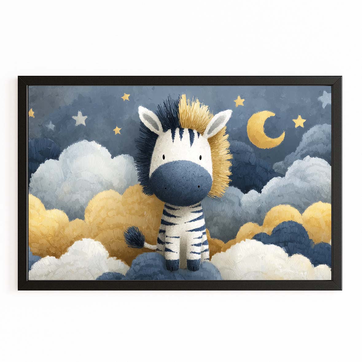 Nursery Zebra Wall Art – with Premium Black frame on white background