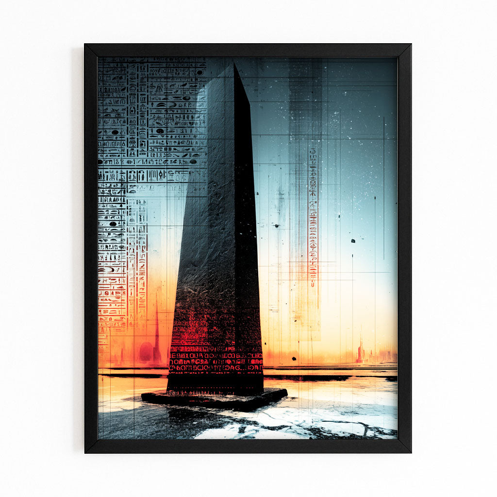 Obelisk Sunset Silhouette Egyptian Wall Decor – with Premium Black frame on white background