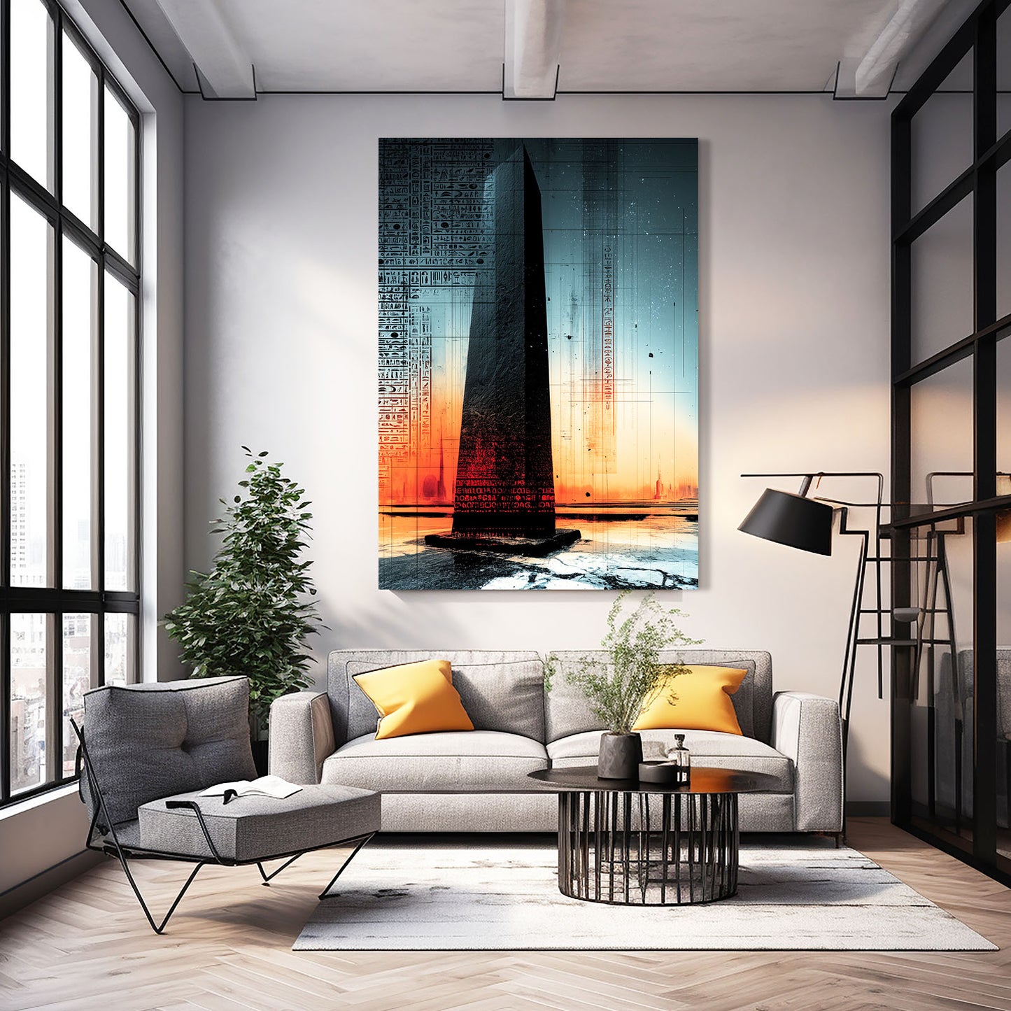 Obelisk Sunset Silhouette Egyptian Wall Decor – styled in a furnished interior