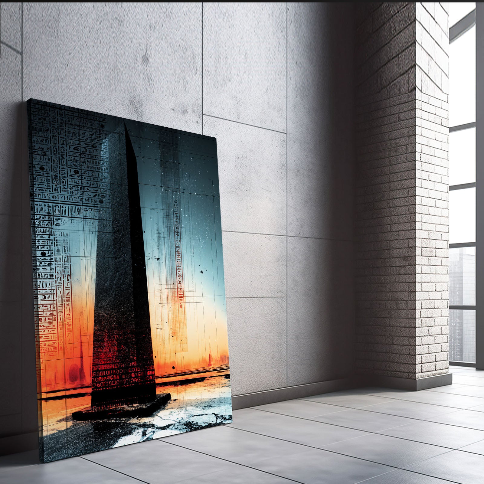 Obelisk Sunset Silhouette Egyptian Wall Decor – styled in a furnished interior