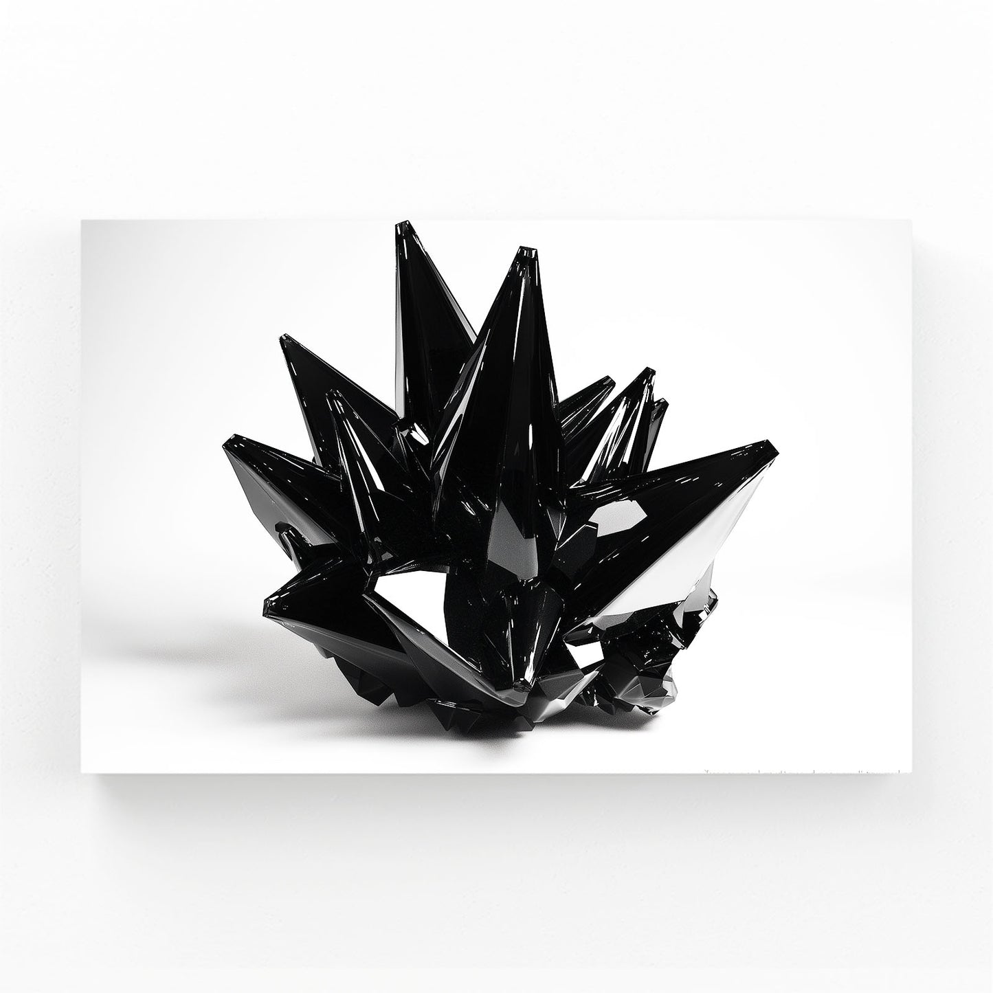 Obsidian Crystal Cluster Abstract Wall Art – angled canvas view on white background