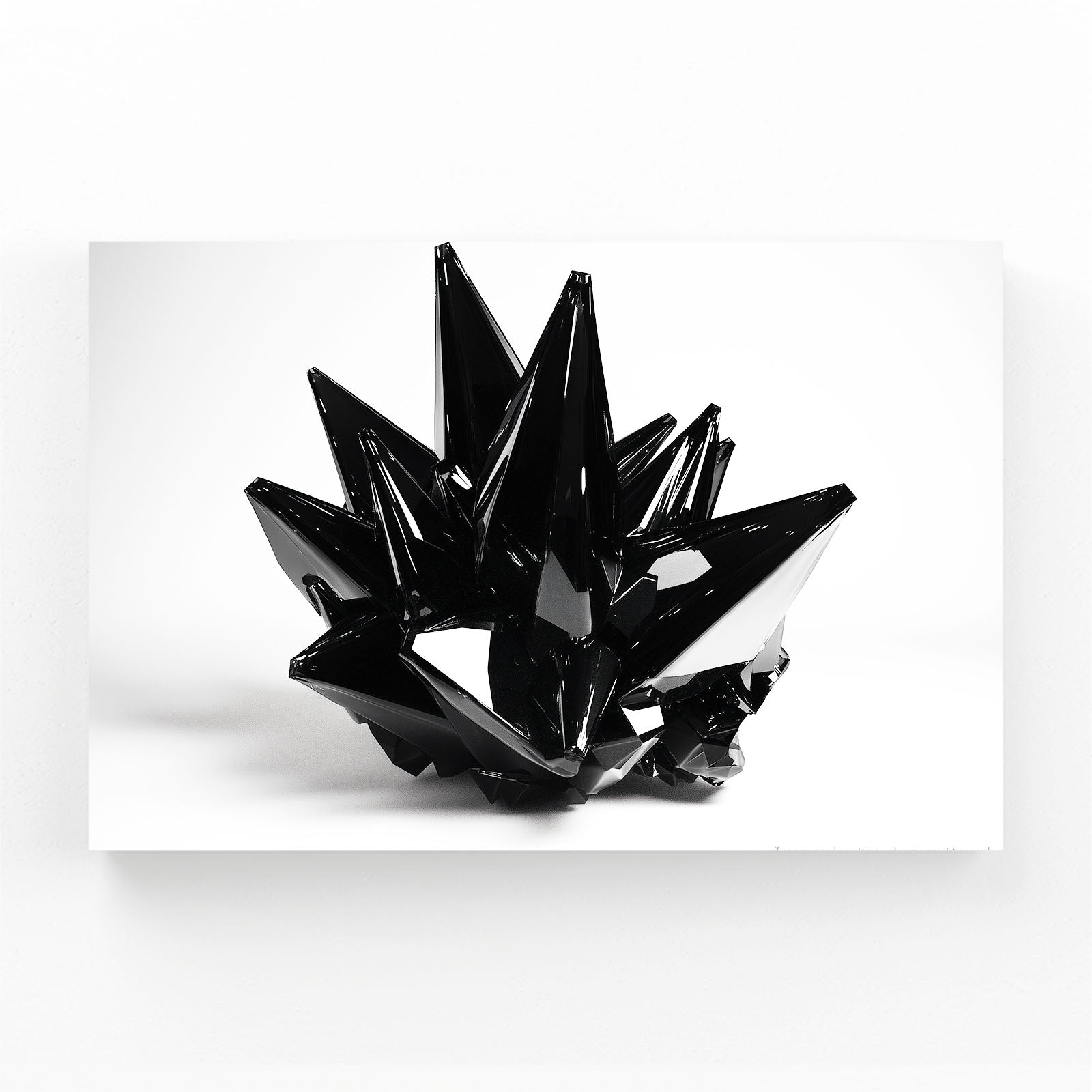 Obsidian Crystal Cluster Abstract Wall Art – angled canvas view on white background