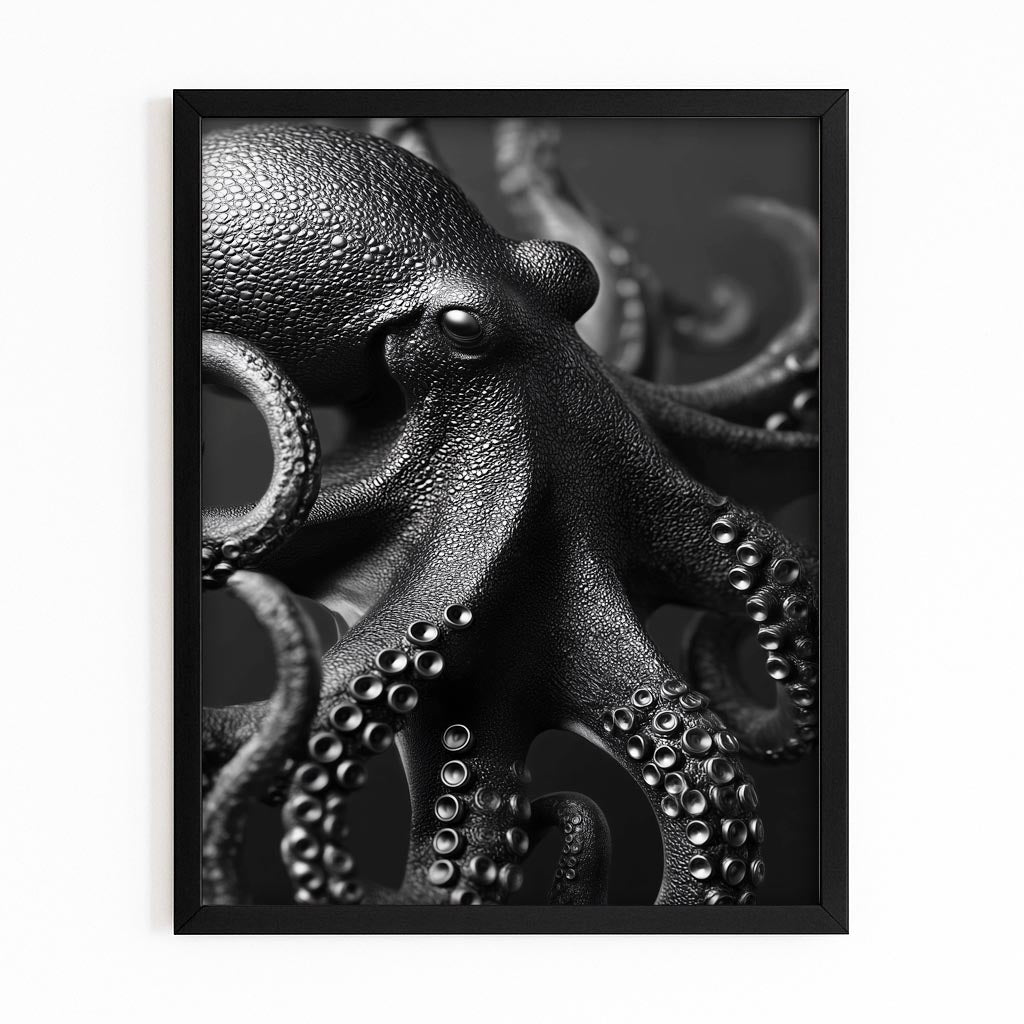 Obsidian Texture Octopus Art – with Premium Black frame on white background