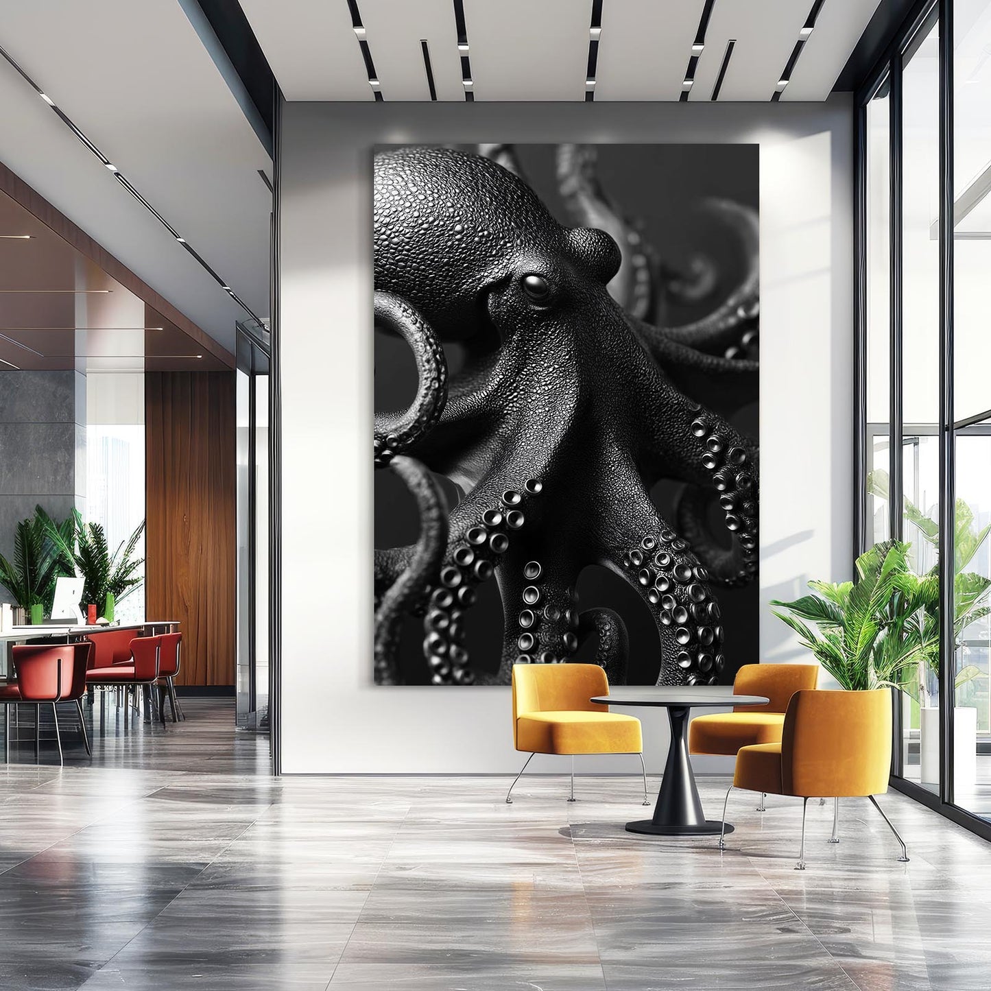 Obsidian Texture Octopus Art – styled in a furnished interior