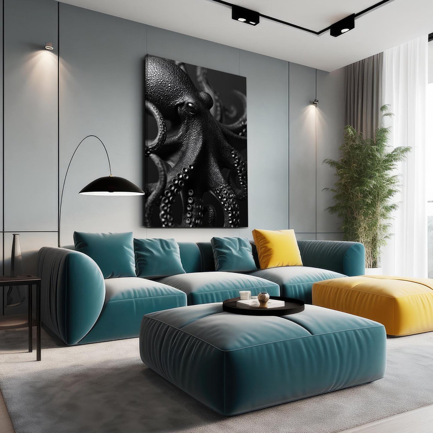 Obsidian Texture Octopus Art – styled in a furnished interior