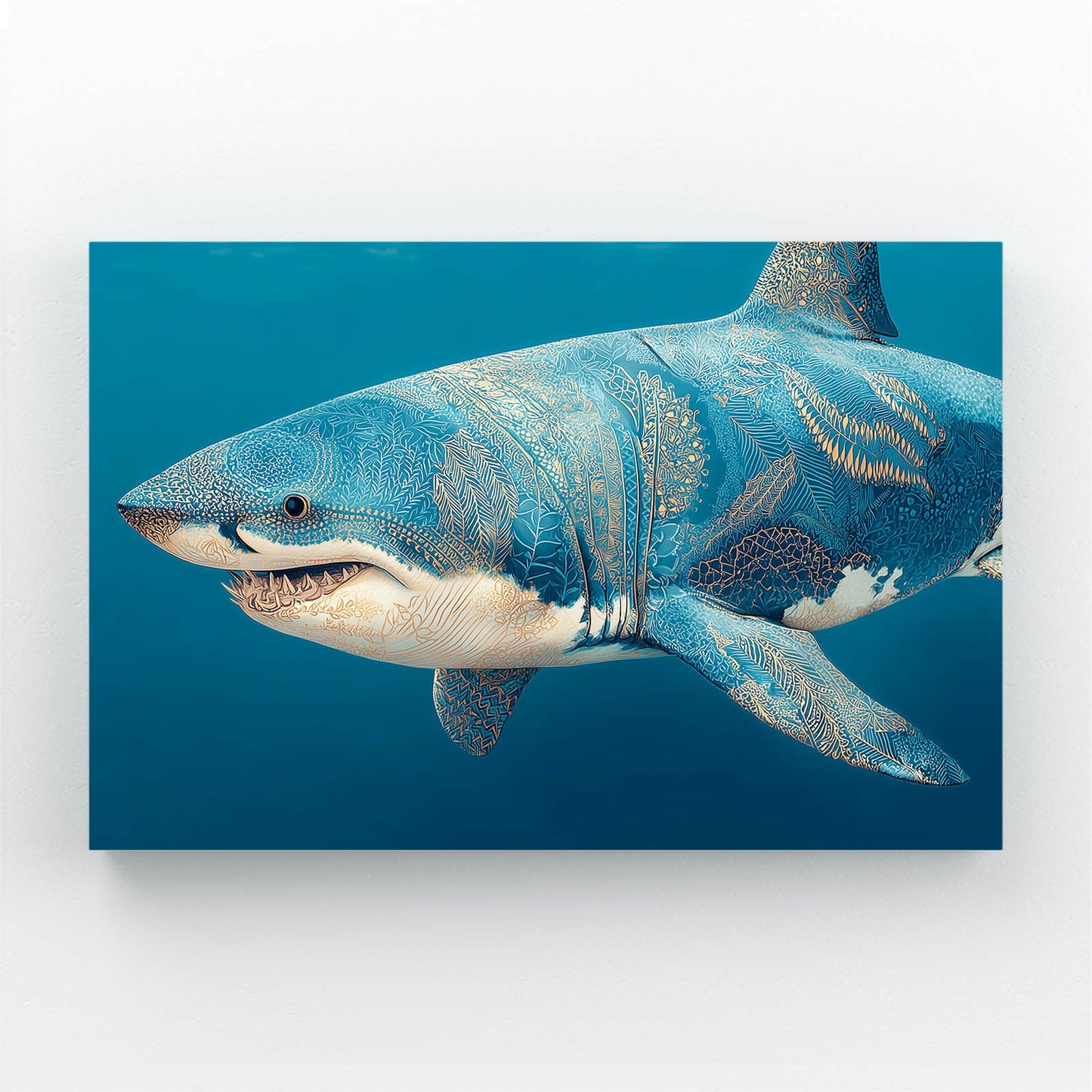 Ocean Blue Realistic Shark Art – canvas print on white background