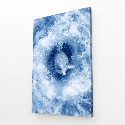Ocean Foam Swirl Dolphin Art – angled canvas view on white background