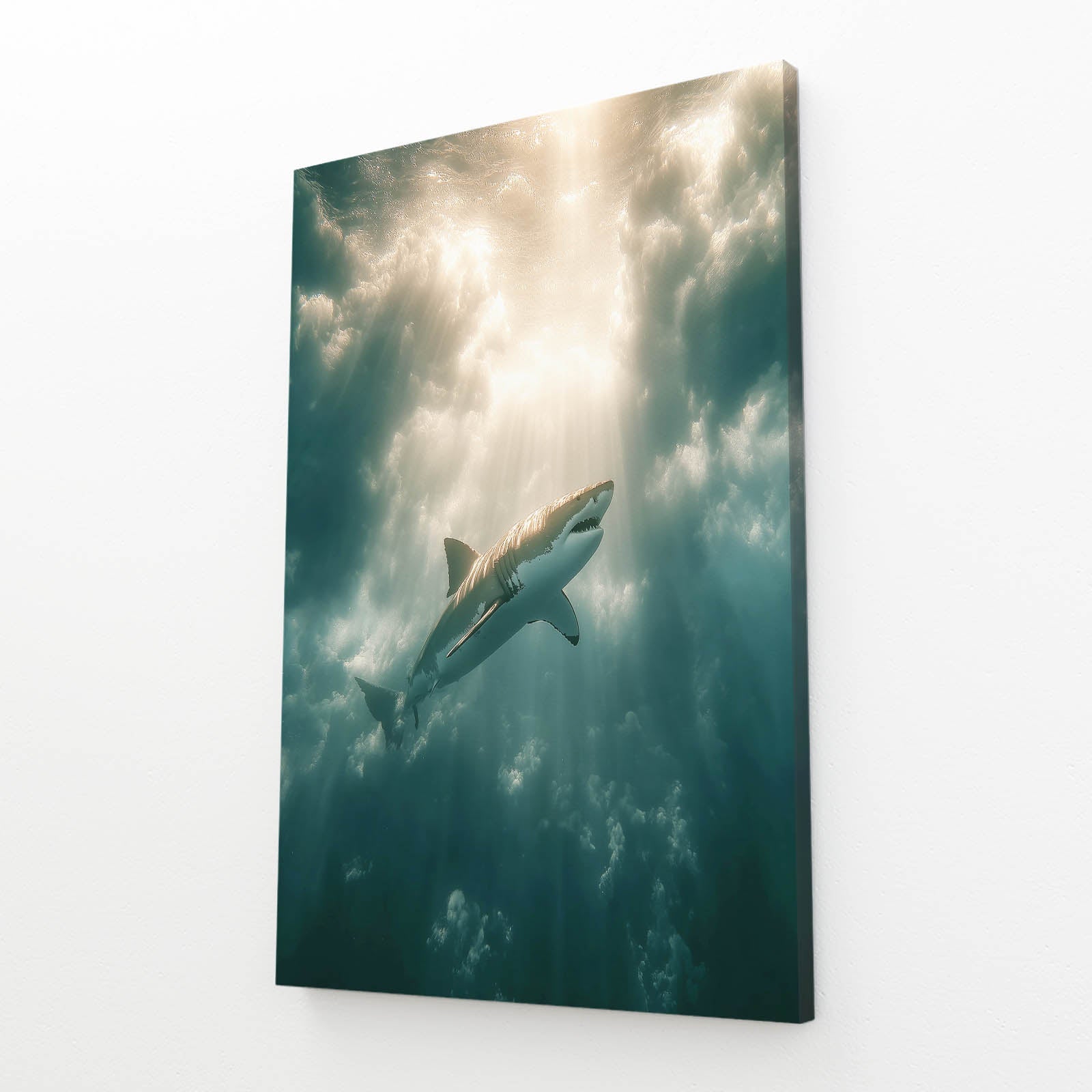 Ocean Light Shark Photography Canvas – angled canvas view on white background