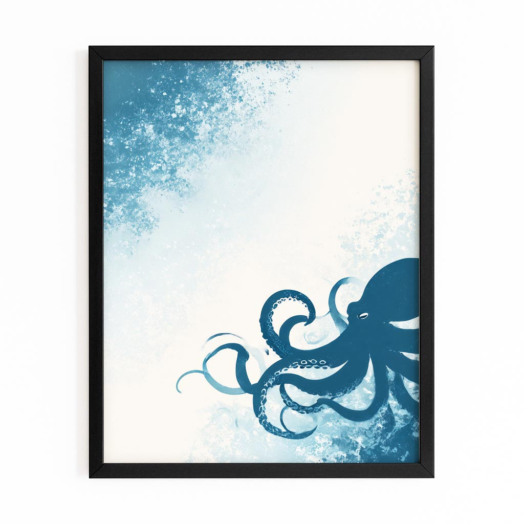 Ocean Spray Silhouette Octopus Canvas Art – with Premium Black frame on white background