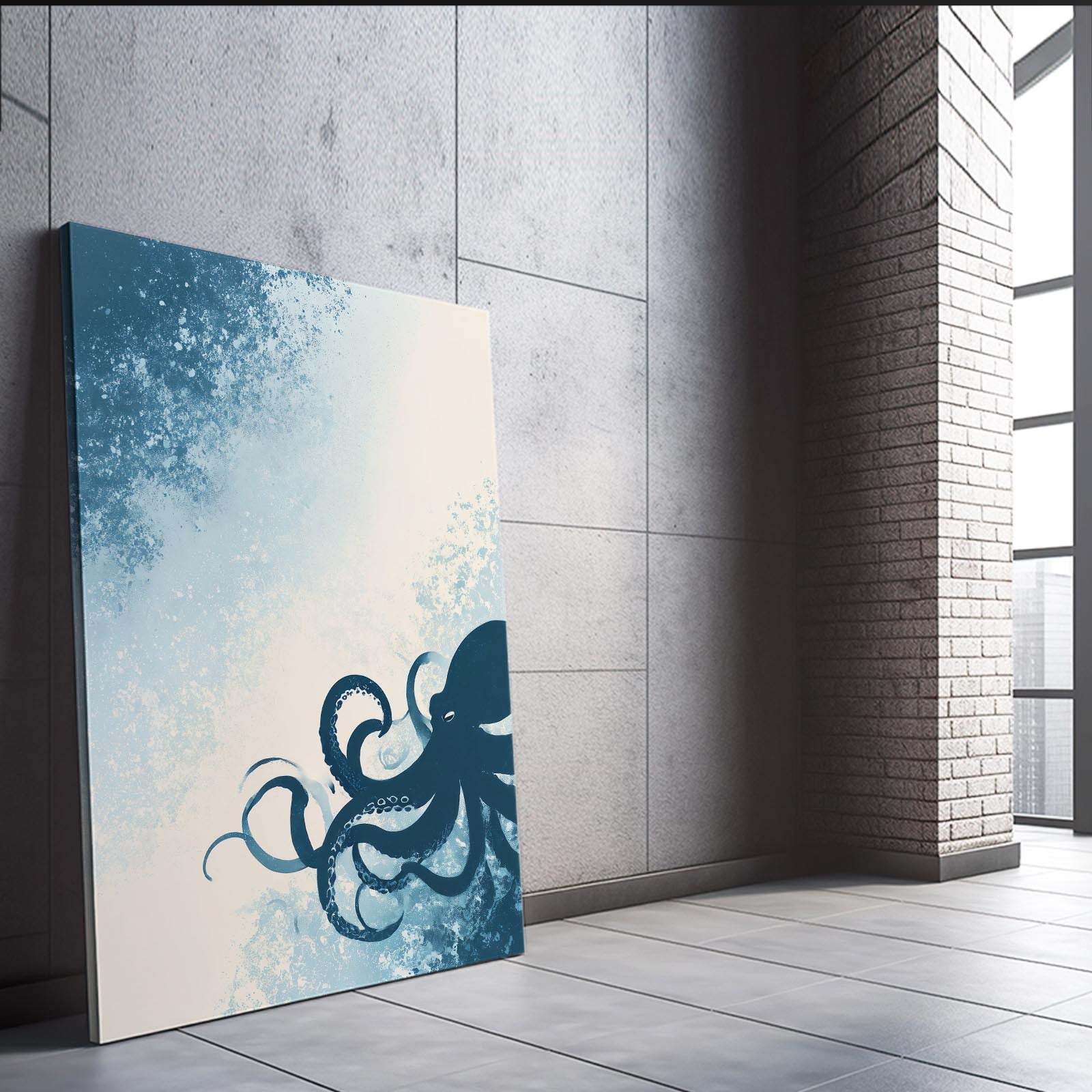 Ocean Spray Silhouette Octopus Canvas Art – styled in a furnished interior