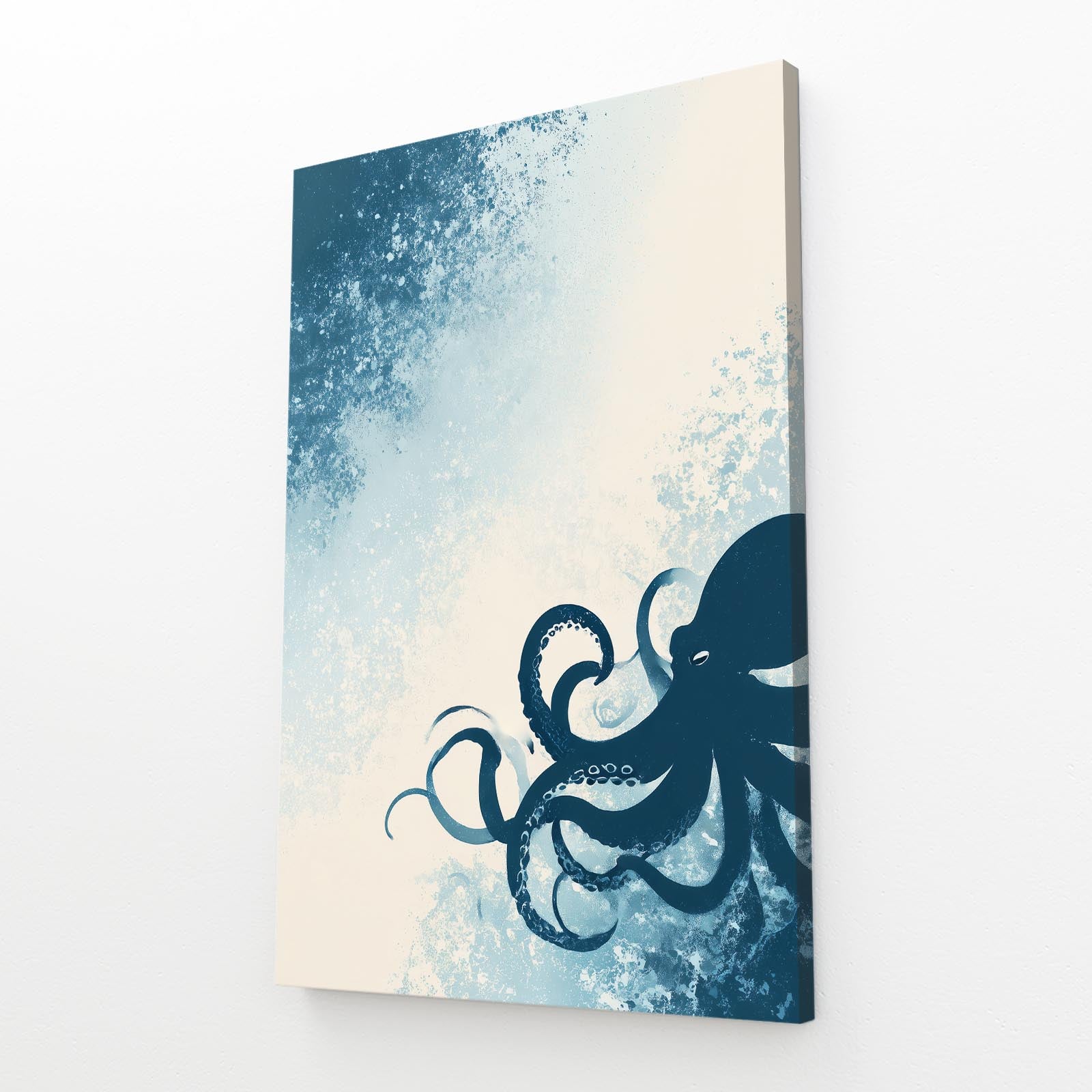Ocean Spray Silhouette Octopus Canvas Art – angled canvas view on white background