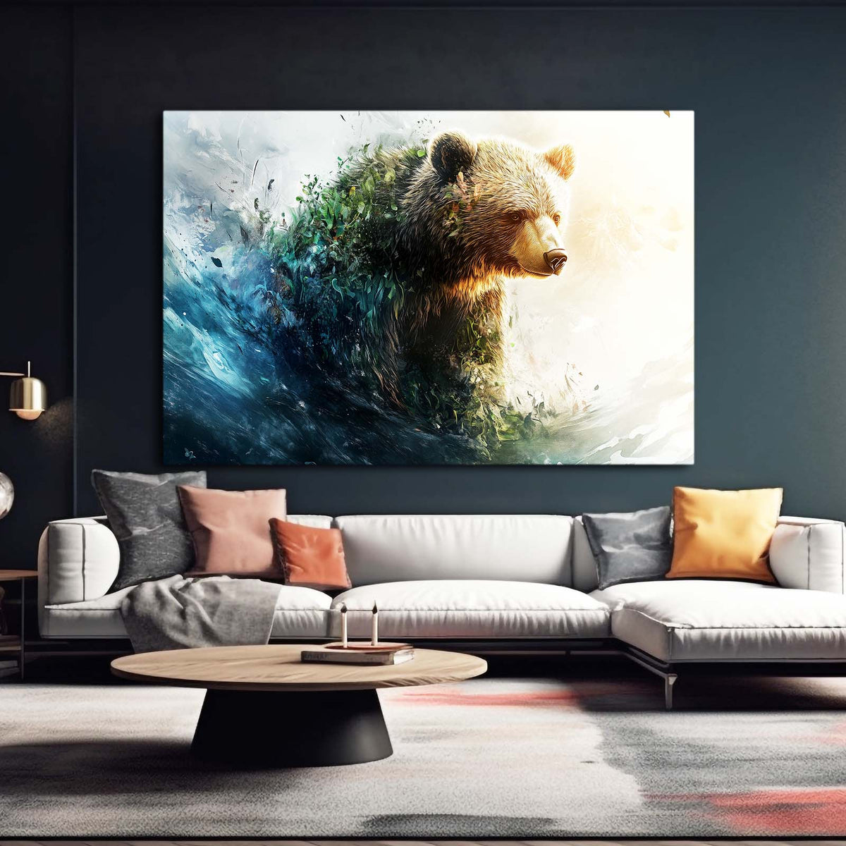 Ocean Wave Crest Bear Wall Art — contemporary canvas print, styled in a furnished interior