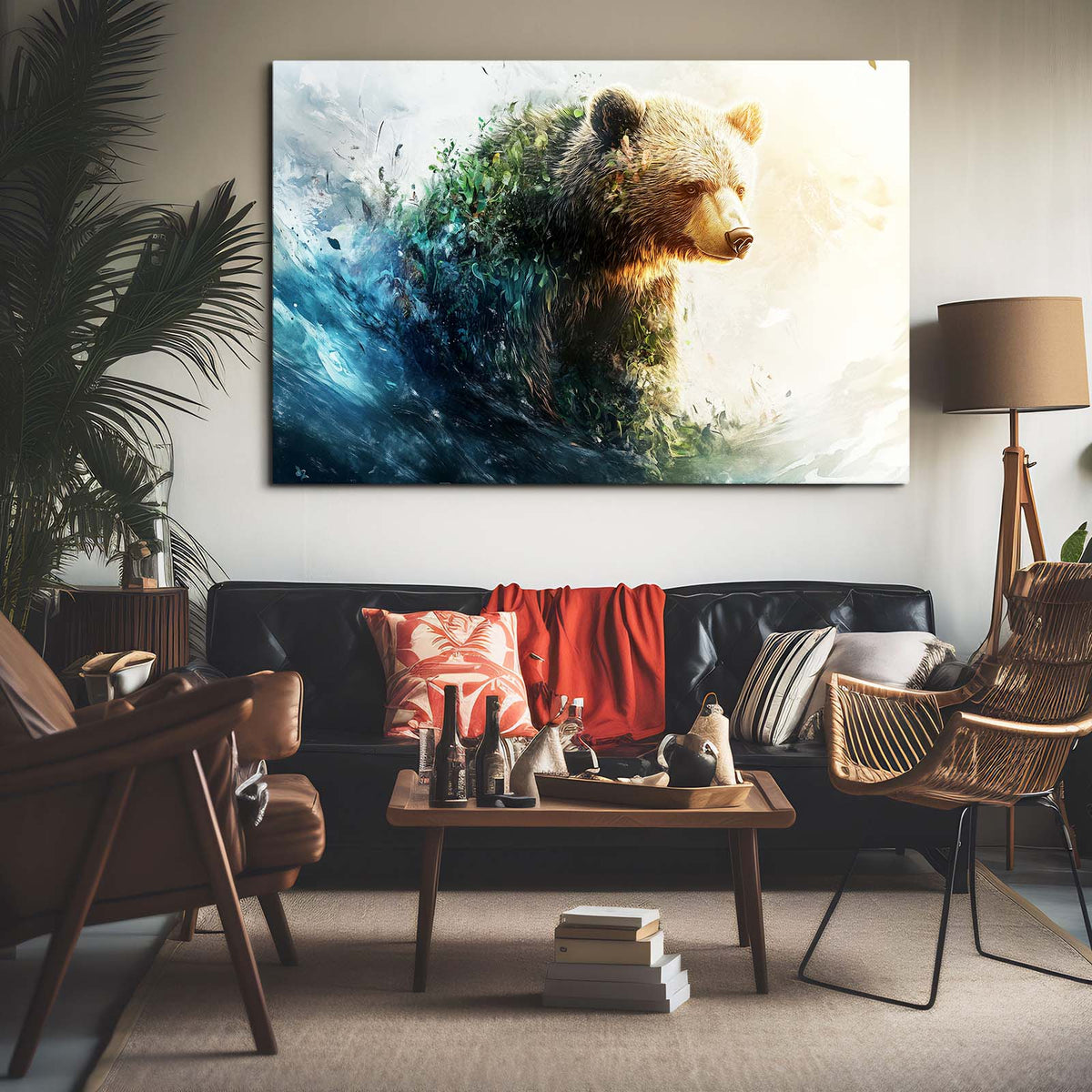 Ocean Wave Crest Bear Wall Art — contemporary canvas print, styled in a furnished interior