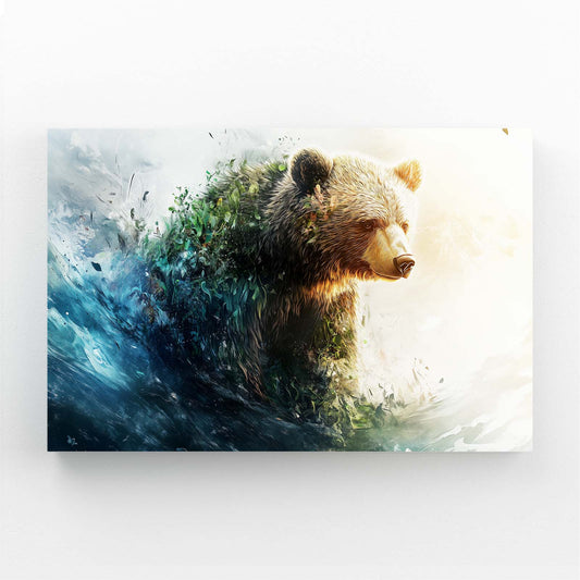 Ocean Wave Crest Bear Wall Art — contemporary canvas print, angled canvas view on white background