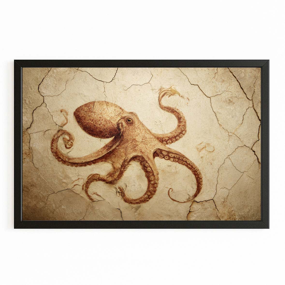 Ochre Fresco Octopus Art – with Premium Black frame on white background