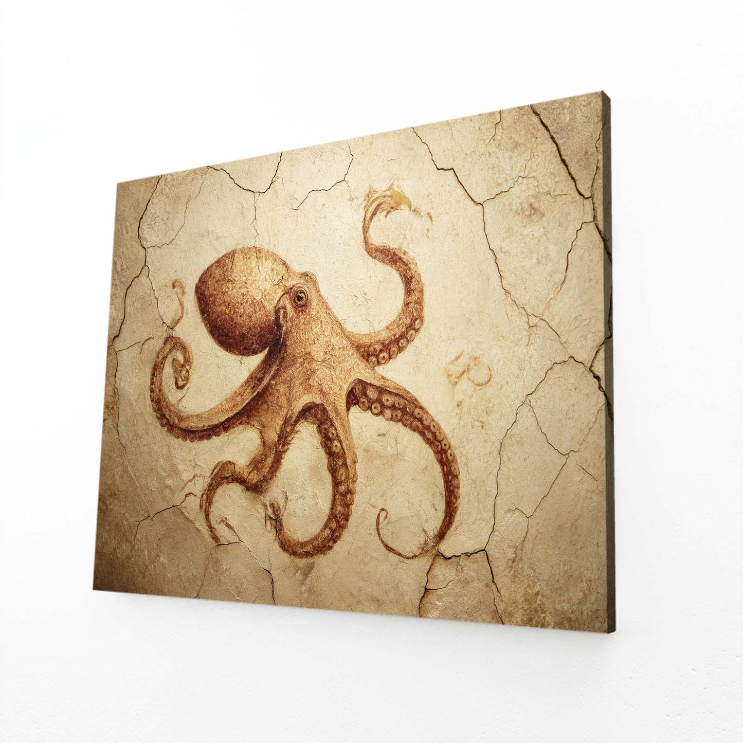 Ochre Fresco Octopus Art – angled canvas view on white background