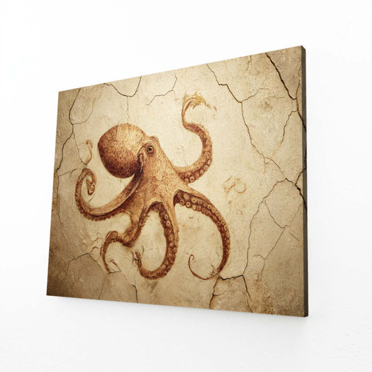 Ochre Fresco Octopus Art – angled canvas view on white background