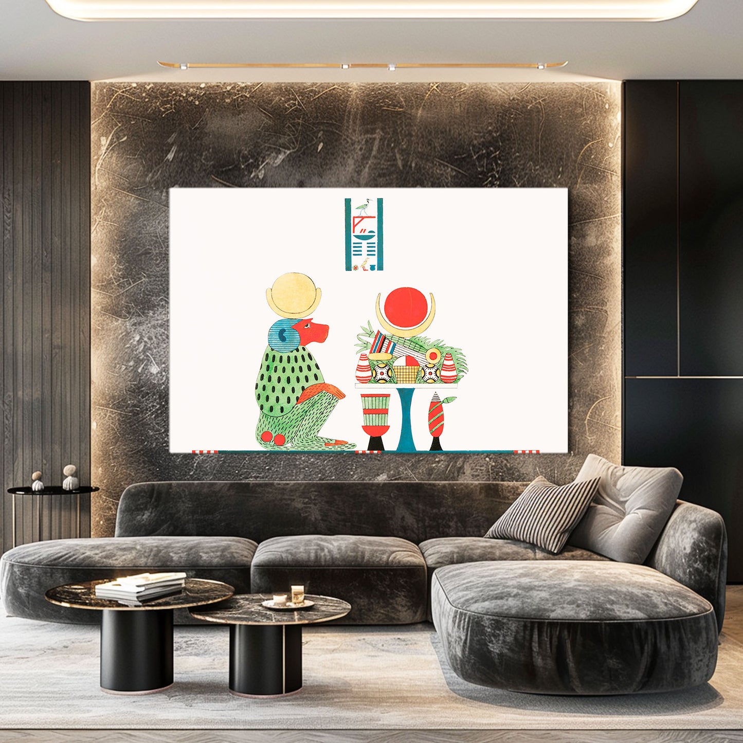 Offering Bearers Egyptian Canvas – styled in a furnished interior
