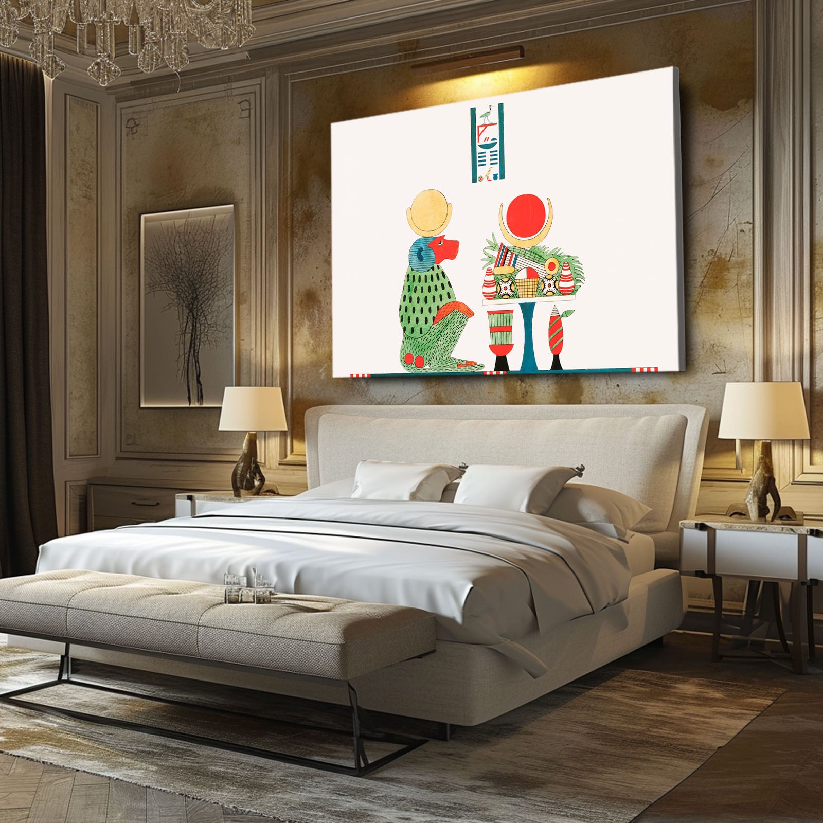 Offering Bearers Egyptian Canvas – styled in a furnished interior