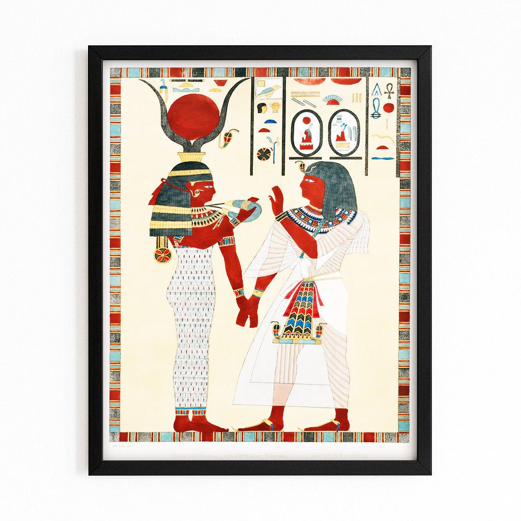 Offering Duo Illustration Egyptian Canvas – with Premium Black frame on white background