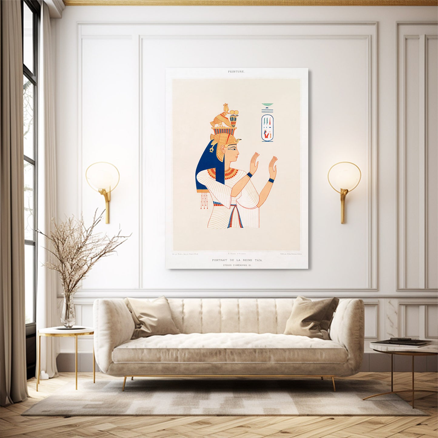 Offering Ritual Illustration Egyptian Art – styled in a furnished interior