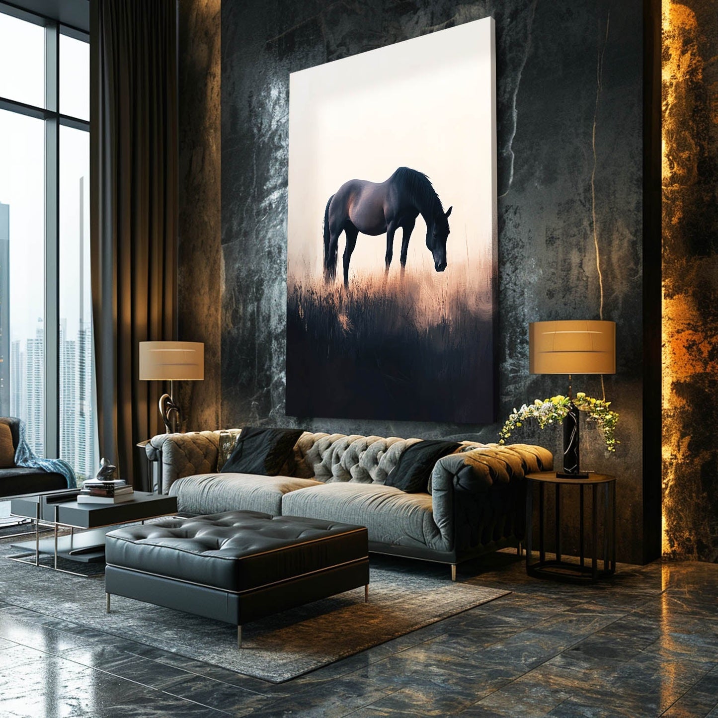 Office Horse Artwork – angled canvas view on white background
