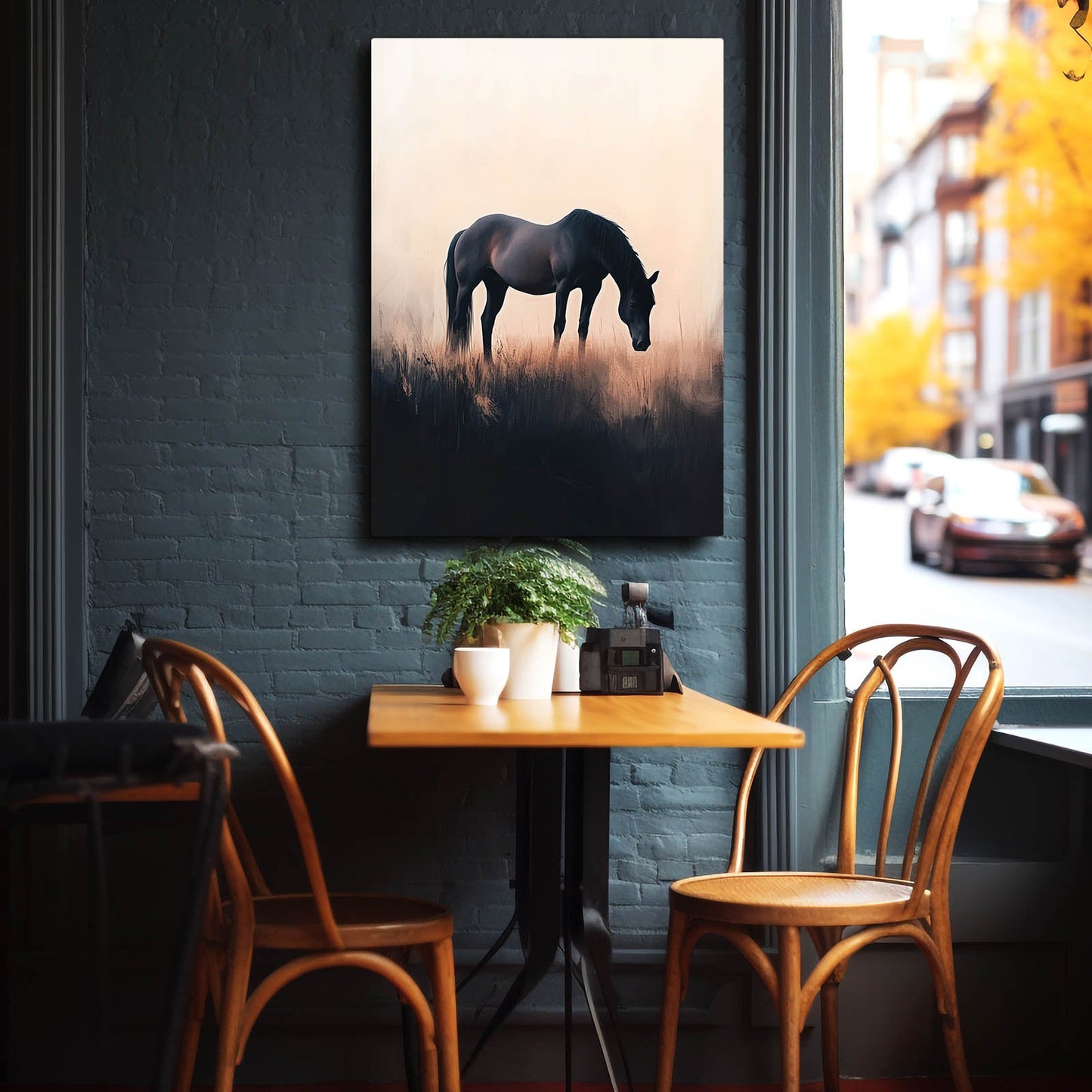 Office Horse Artwork – angled canvas view on white background