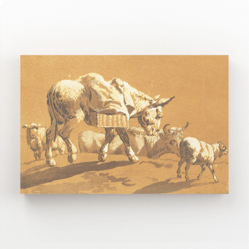 Old Cow Canvas Art – angled canvas view on white background