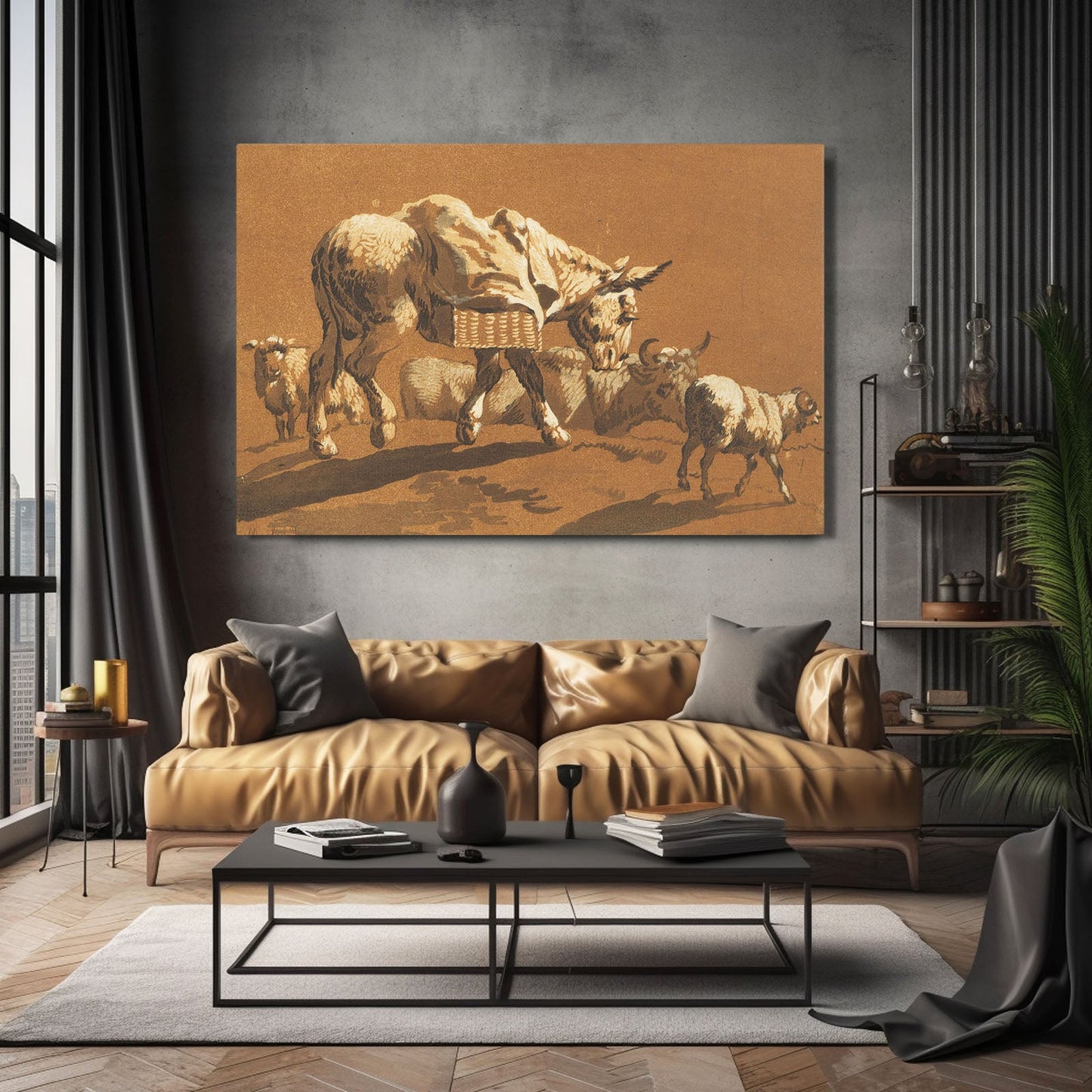 Old Cow Canvas Art – angled canvas view on white background