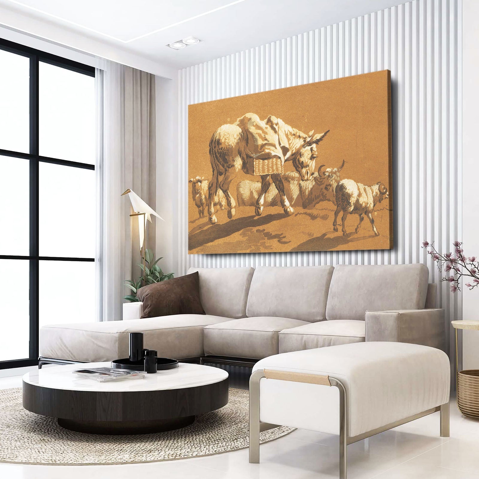 Old Cow Canvas Art – angled canvas view on white background