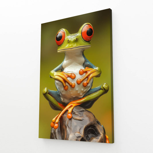 Olive Rock Perch Frog Canvas Art – angled canvas view on white background