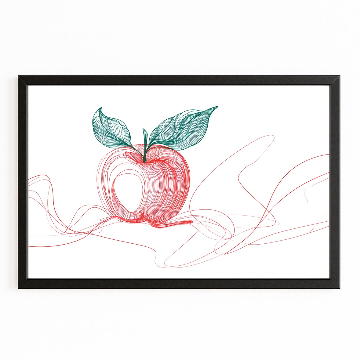 One Line Blush Apple Canvas – with Premium Black frame on white background