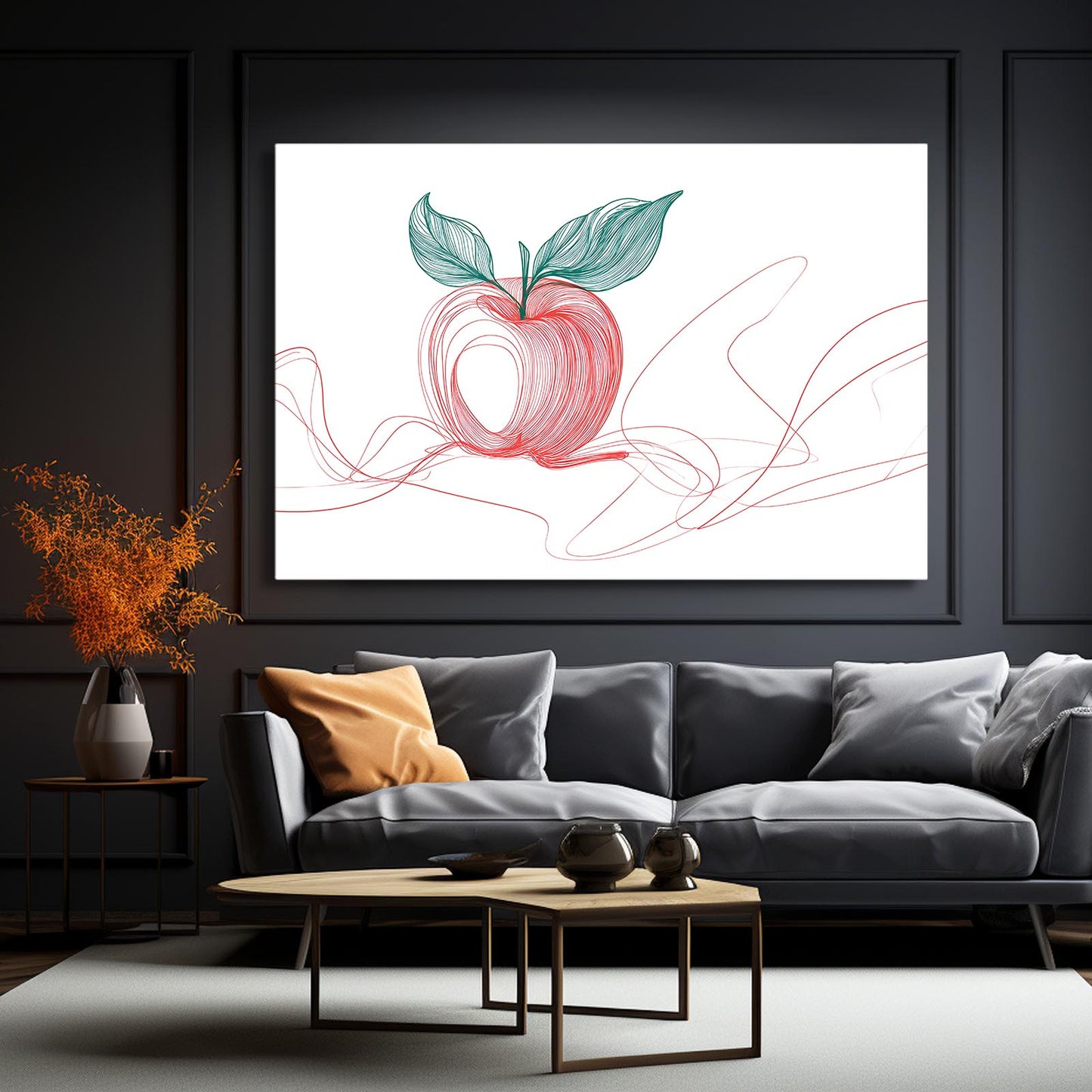 One Line Blush Apple Canvas – styled in a furnished interior