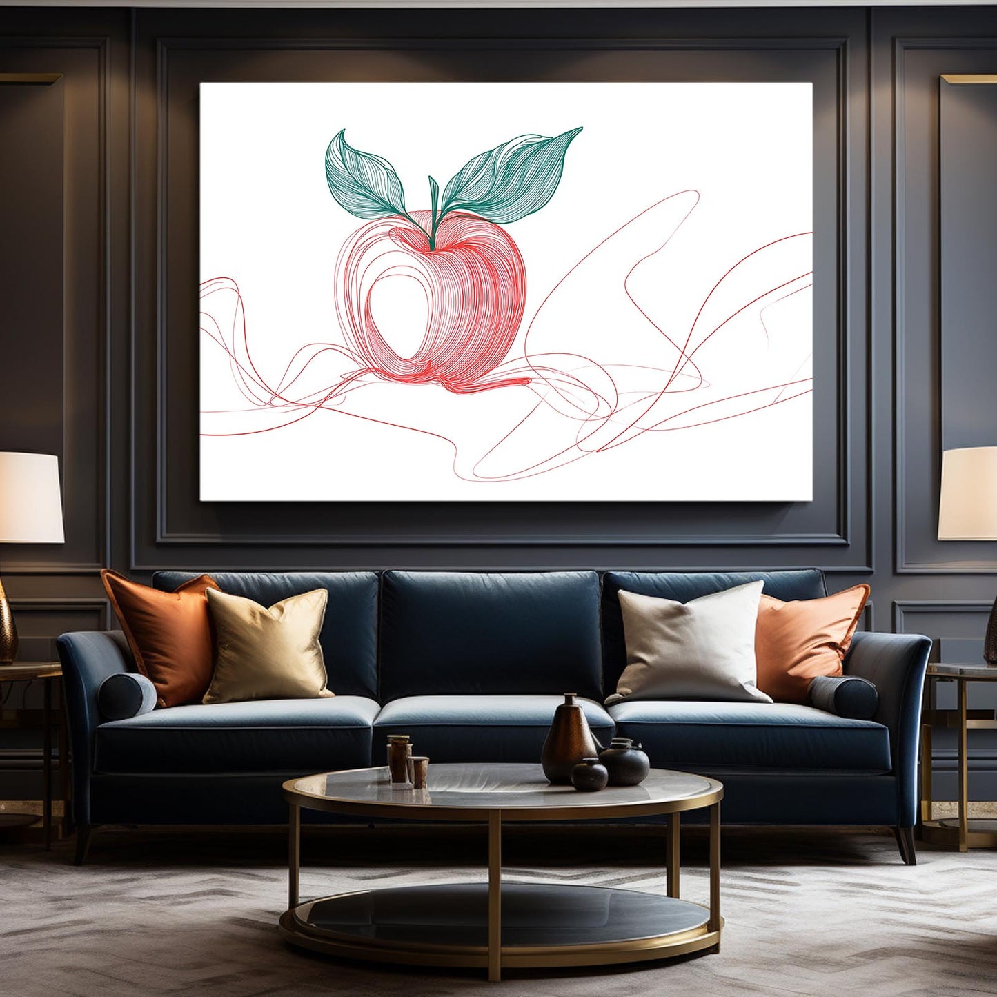 One Line Blush Apple Canvas – styled in a furnished interior