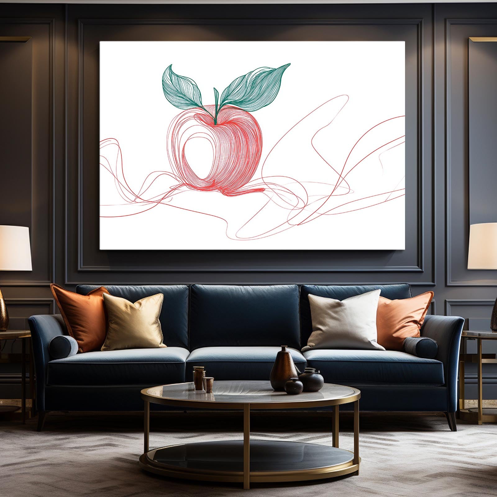 One Line Blush Apple Canvas – styled in a furnished interior